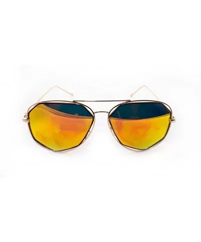 "Raven" Geometric Ultra Premium Brushed Aluminum Flash Sunglasses - Gold/Orange - CU12K7SU1UF $6.95 Rectangular