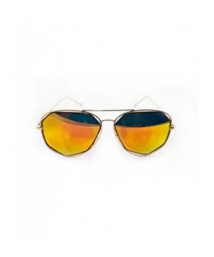 "Raven" Geometric Ultra Premium Brushed Aluminum Flash Sunglasses - Gold/Orange - CU12K7SU1UF $6.95 Rectangular