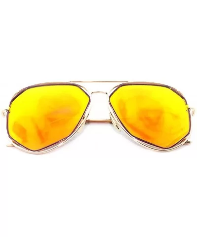 "Raven" Geometric Ultra Premium Brushed Aluminum Flash Sunglasses - Gold/Orange - CU12K7SU1UF $6.95 Rectangular