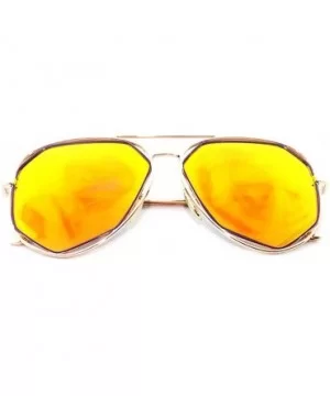 "Raven" Geometric Ultra Premium Brushed Aluminum Flash Sunglasses - Gold/Orange - CU12K7SU1UF $6.95 Rectangular