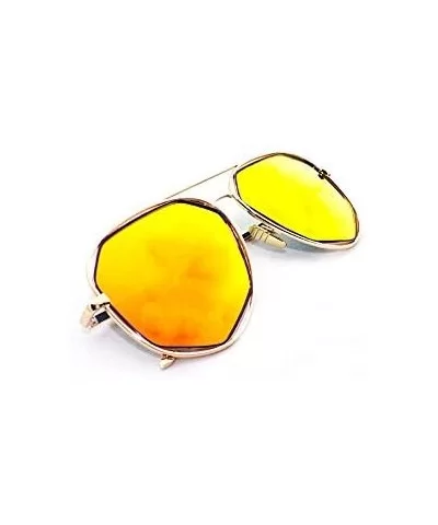 "Raven" Geometric Ultra Premium Brushed Aluminum Flash Sunglasses - Gold/Orange - CU12K7SU1UF $6.95 Rectangular