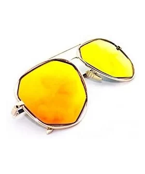 "Raven" Geometric Ultra Premium Brushed Aluminum Flash Sunglasses - Gold/Orange - CU12K7SU1UF $6.95 Rectangular