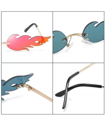 New 2019 Fashion Fire Flame Sunglasses Women Men Rimless Wave Sun Glasses Green - Red - CU18YQNSAAA $6.59 Rimless