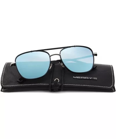 Men's Polarized Square Sunglasses For Driving 100% UV Protection S8180 - Blue Mirror - CH1885I9KEX $7.48 Oversized