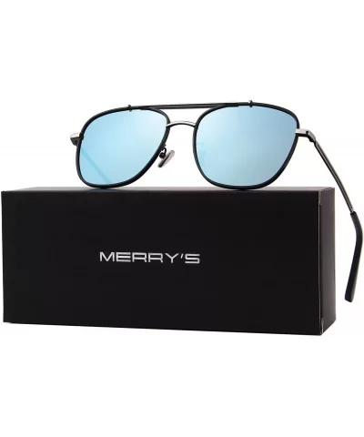 Men's Polarized Square Sunglasses For Driving 100% UV Protection S8180 - Blue Mirror - CH1885I9KEX $7.48 Oversized