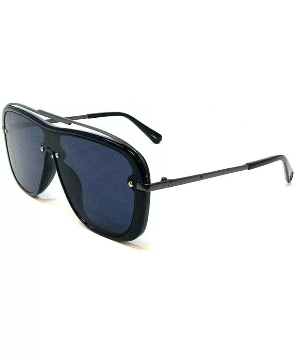 Retro Flat Top Square Oversized One Piece Lens Shield Aviator Sunglasses - Black & Gunmetal Frame - CF18WY8YGM9 $7.67 Shield