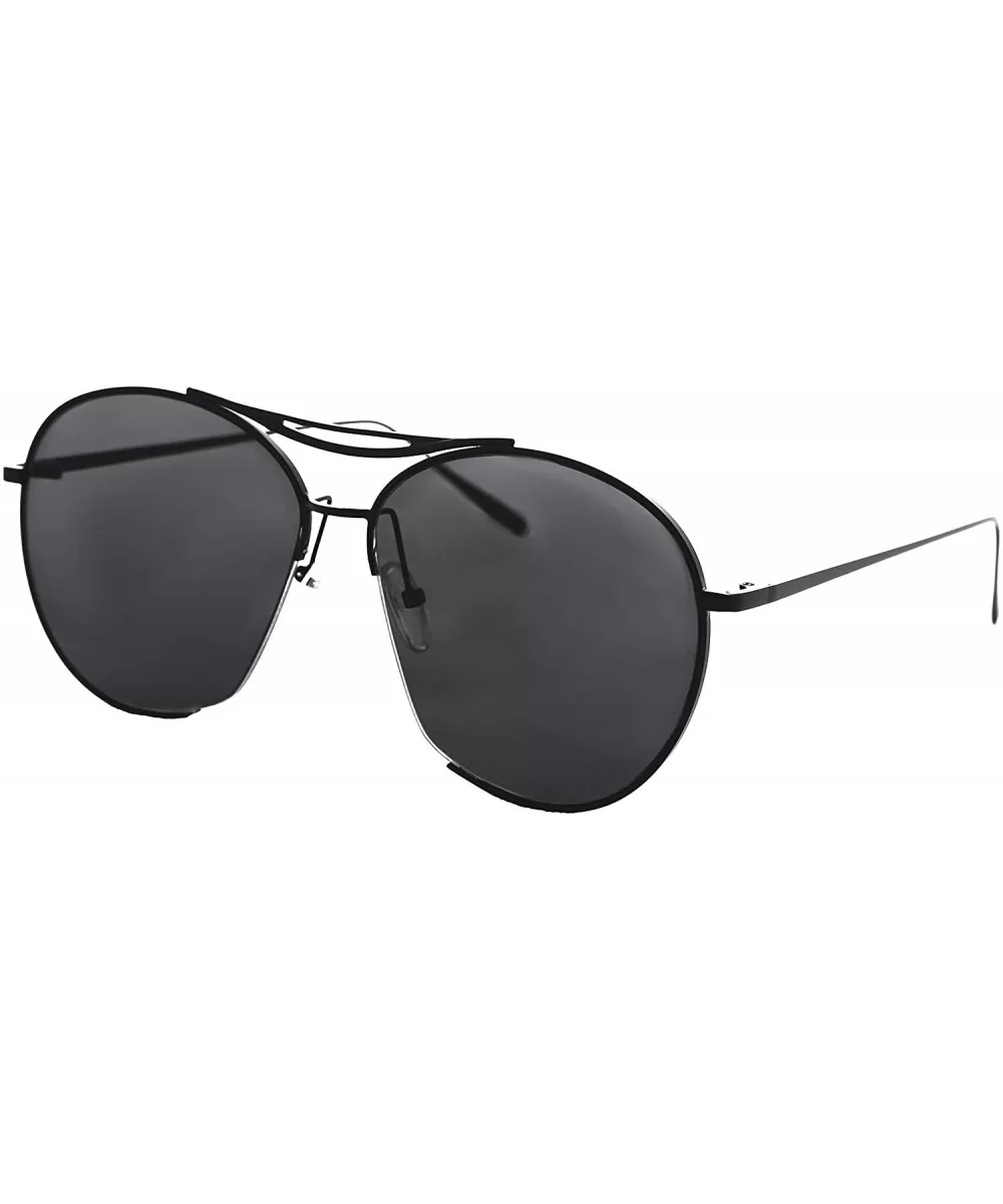 Oversized Sunglasses Men Women Metal Retro Aviator Classic Vintage - Black Metal Frame / Black Lens - CL18UMEZU46 $5.49 Aviator