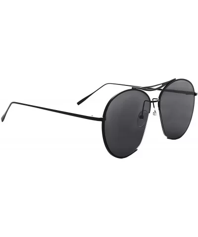 Oversized Sunglasses Men Women Metal Retro Aviator Classic Vintage - Black Metal Frame / Black Lens - CL18UMEZU46 $5.49 Aviator