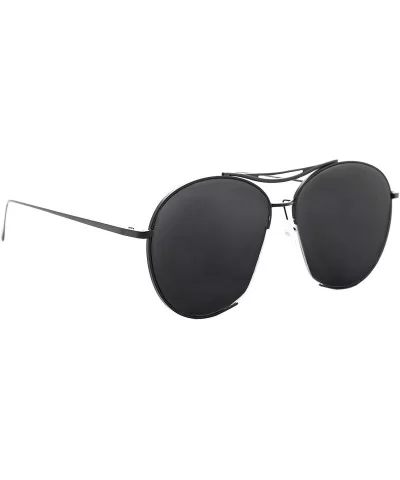 Oversized Sunglasses Men Women Metal Retro Aviator Classic Vintage - Black Metal Frame / Black Lens - CL18UMEZU46 $5.49 Aviator