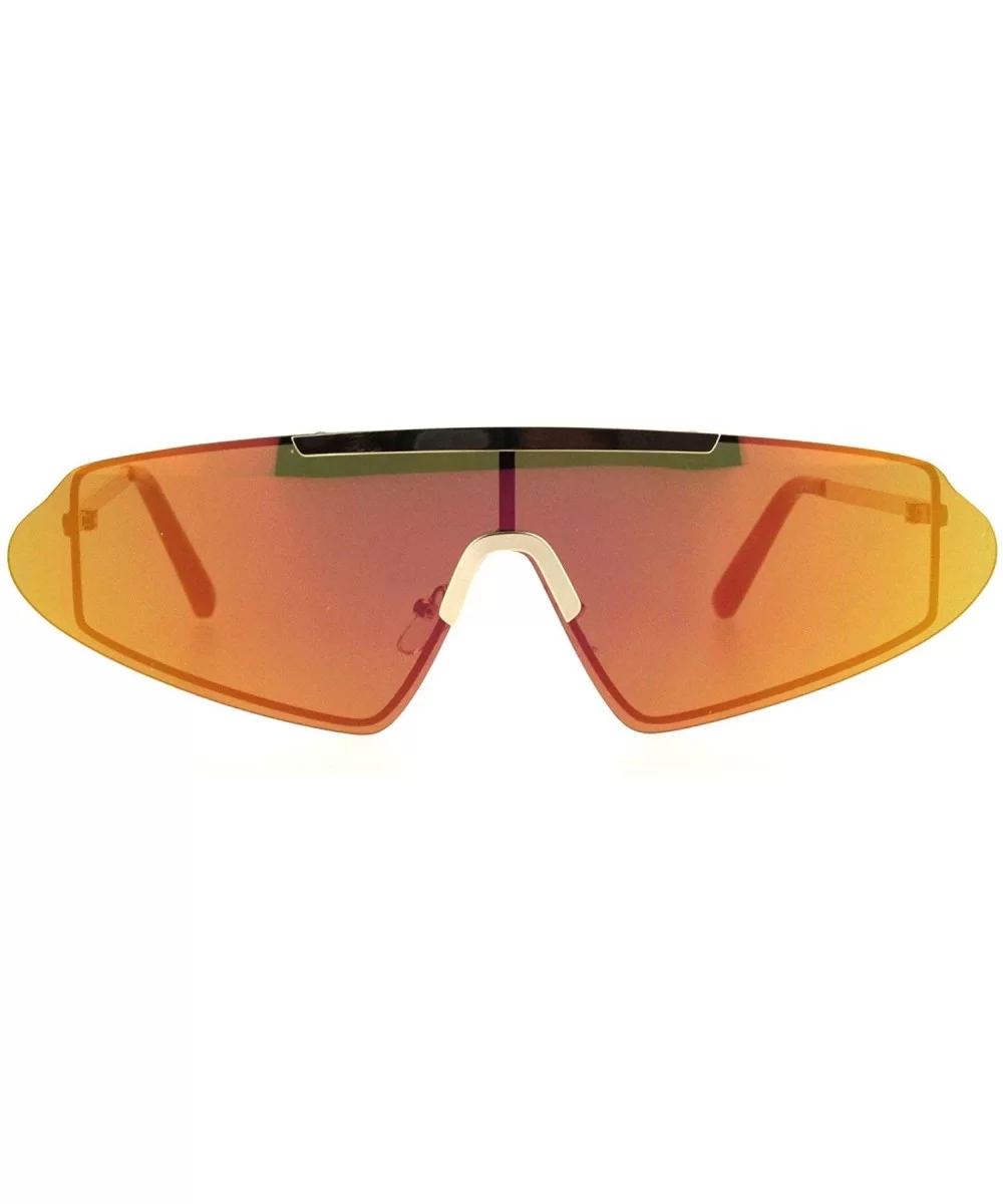 Futurist Robotic Shield Exposed Rimless Metal Rim Retro Sunglasses - Gold Orange Mirror - C218KA7QTC0 $8.02 Shield