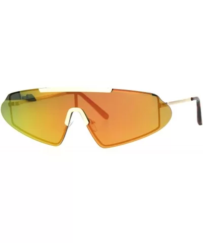 Futurist Robotic Shield Exposed Rimless Metal Rim Retro Sunglasses - Gold Orange Mirror - C218KA7QTC0 $8.02 Shield