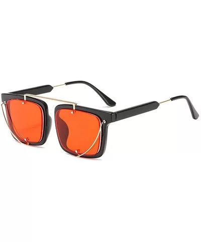 Brand Designer New Square Sunglasses for Women Flat Top Fashion Metal decoration Shades - Black&red - CN18LQ9NXTI $8.54 Square