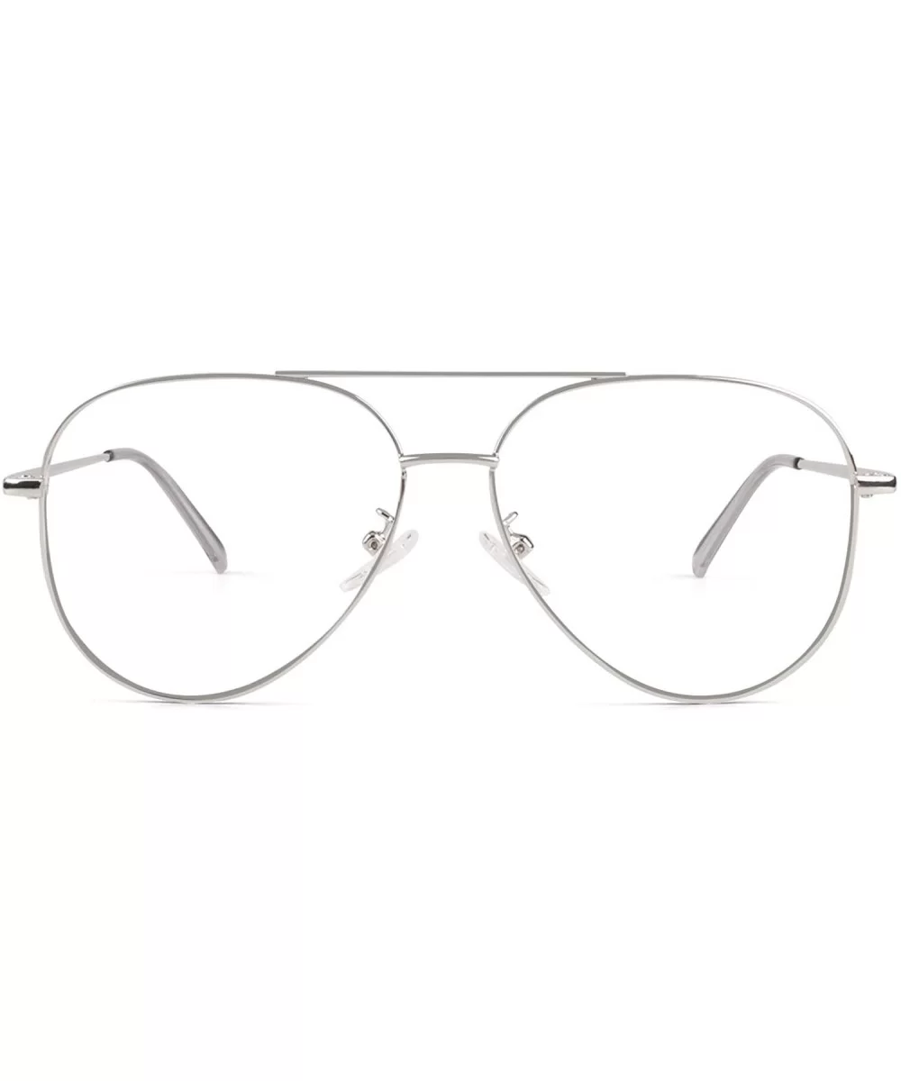 Fake Glasses for Men Women Fashion Pilot Metal Frame Non-Prescription Clear Lens Glasses PTO56 - Silver - CR18A0AL82I $11.38 ...