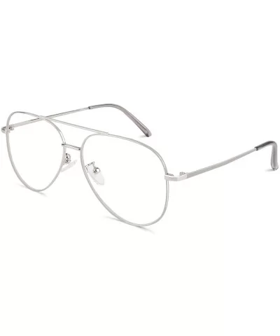 Fake Glasses for Men Women Fashion Pilot Metal Frame Non-Prescription Clear Lens Glasses PTO56 - Silver - CR18A0AL82I $11.38 ...