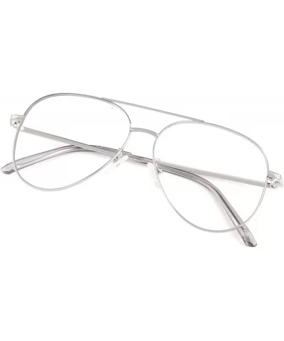 Fake Glasses for Men Women Fashion Pilot Metal Frame Non-Prescription Clear Lens Glasses PTO56 - Silver - CR18A0AL82I $11.38 ...