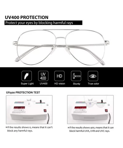 Fake Glasses for Men Women Fashion Pilot Metal Frame Non-Prescription Clear Lens Glasses PTO56 - Silver - CR18A0AL82I $11.38 ...