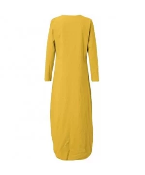 Women's Printed Long Sleeve V-Neck Maxi Dress Split Hem Baggy Kaftan Long Dress - Yellow - CR18TWO85E8 $15.20 Wrap