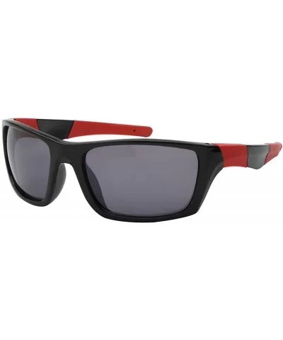 Outdoors Sports Full Square Framed Sunglasses UV400 - Black Dark Red Black - CV12KW90RPN $8.34 Square