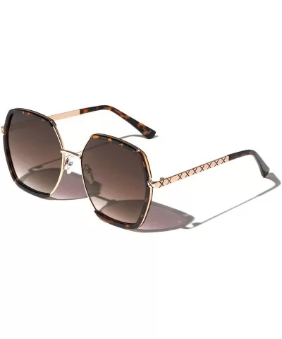 Geometric X Temple Fashion Sunglasses - Brown Demi - CB197442U25 $11.44 Butterfly