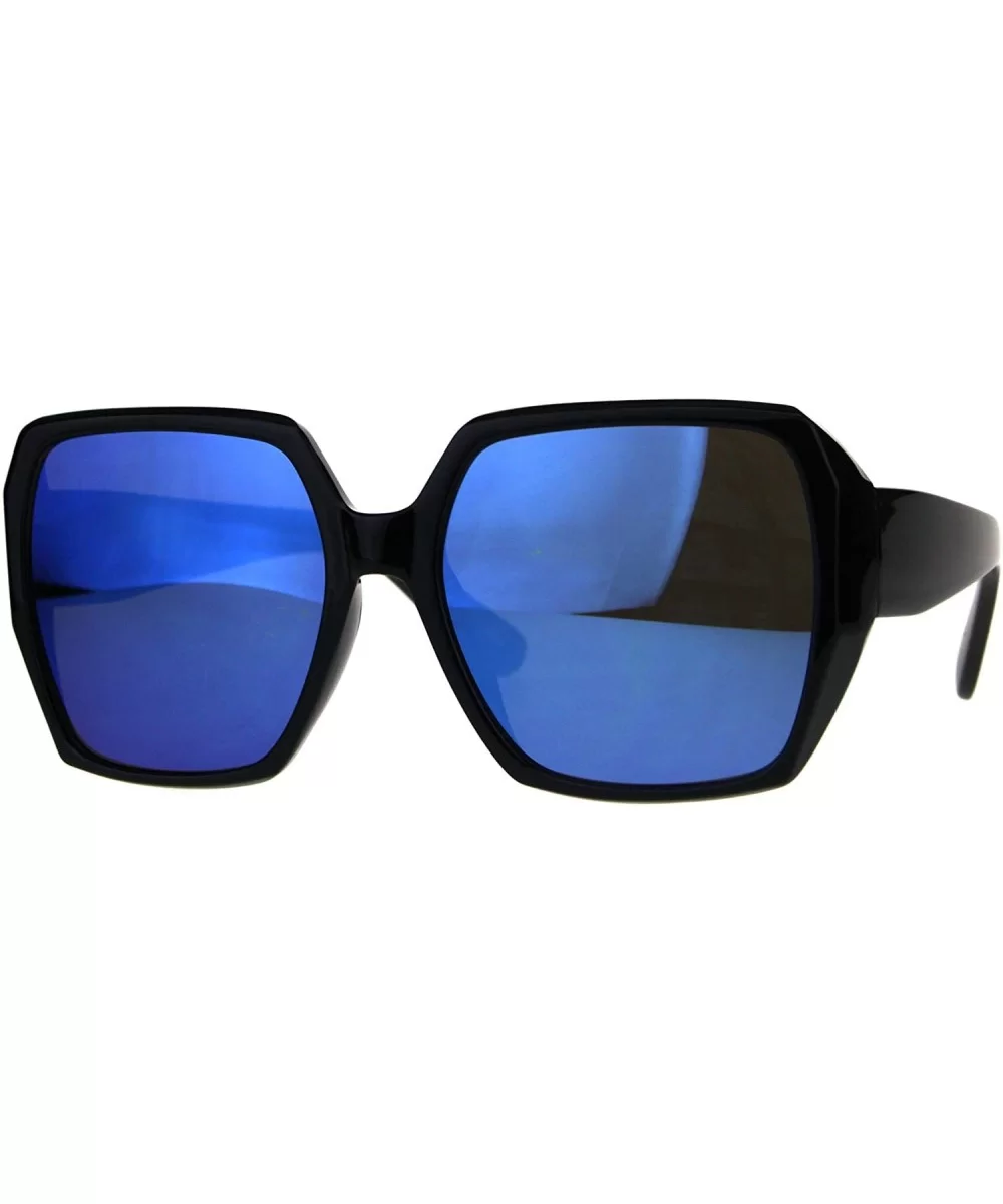 Womens Designer Style Sunglasses Oversized Square Retro Chic Mirror Lens UV400 - Black (Blue Mirror) - CB18C5563NT $11.47 Square