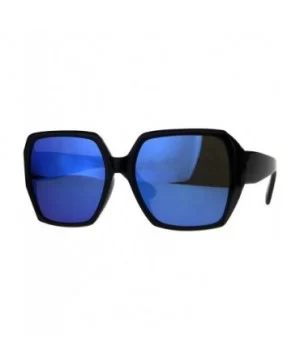 Womens Designer Style Sunglasses Oversized Square Retro Chic Mirror Lens UV400 - Black (Blue Mirror) - CB18C5563NT $11.47 Square