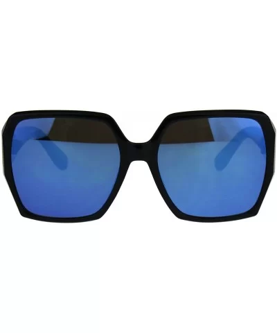 Womens Designer Style Sunglasses Oversized Square Retro Chic Mirror Lens UV400 - Black (Blue Mirror) - CB18C5563NT $11.47 Square