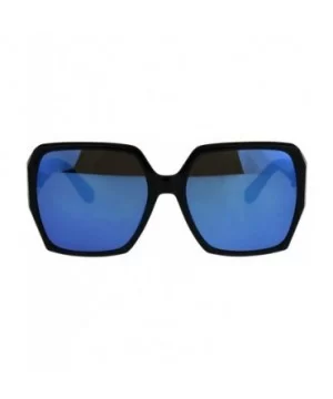 Womens Designer Style Sunglasses Oversized Square Retro Chic Mirror Lens UV400 - Black (Blue Mirror) - CB18C5563NT $11.47 Square