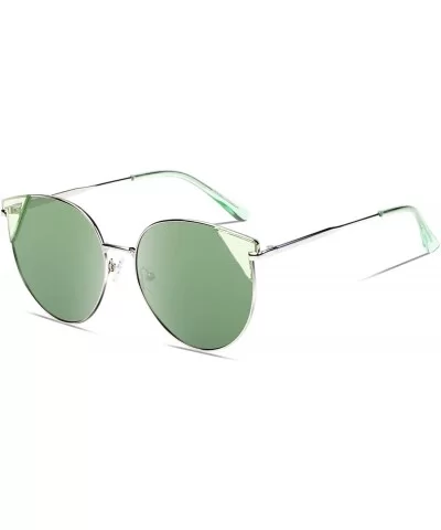 Vintage Retro Round Metal Polarized Sunglasses for Women 100% UV400 Protection W018 - Silver Green - CP196EAKHHE $21.56 Oval