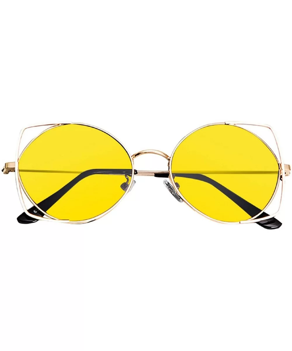 Cut Out Fashion Cat Eye Sunglasses for Women Metal Frame Small Circle Sun Glasses UV Blocking Shades - Yellow - CM18U83282D $...