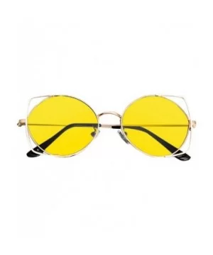 Cut Out Fashion Cat Eye Sunglasses for Women Metal Frame Small Circle Sun Glasses UV Blocking Shades - Yellow - CM18U83282D $...