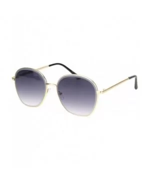 Womens Beveled Edge Round 90s Dad Metal Rim Sunglasses - Gold Gradient Black - CP18MD6HC4W $9.63 Rectangular