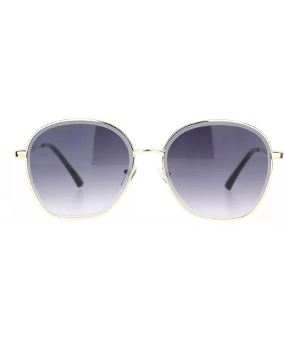 Womens Beveled Edge Round 90s Dad Metal Rim Sunglasses - Gold Gradient Black - CP18MD6HC4W $9.63 Rectangular