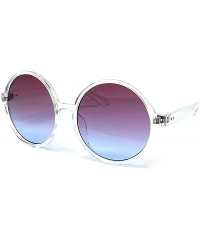 6802 Oversized Hippie Horn Rimmed Round Clear Frame UV400 Sunglasses - Clear - CB183GWMW20 $11.08 Oversized