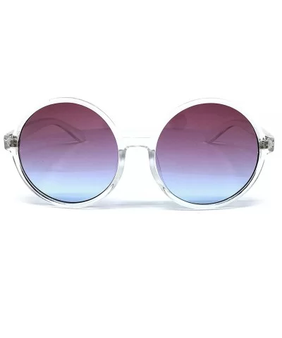 6802 Oversized Hippie Horn Rimmed Round Clear Frame UV400 Sunglasses - Clear - CB183GWMW20 $11.08 Oversized