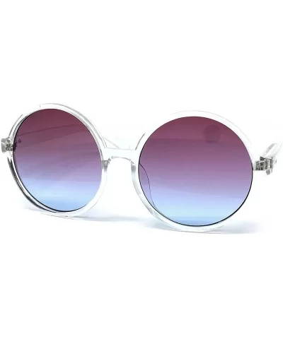 6802 Oversized Hippie Horn Rimmed Round Clear Frame UV400 Sunglasses - Clear - CB183GWMW20 $11.08 Oversized