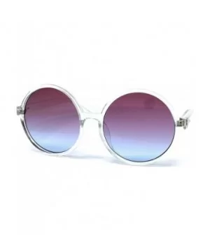 6802 Oversized Hippie Horn Rimmed Round Clear Frame UV400 Sunglasses - Clear - CB183GWMW20 $11.08 Oversized