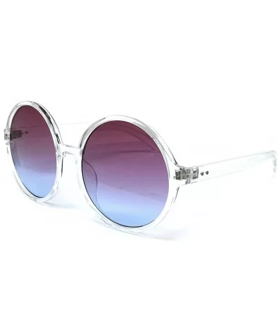 6802 Oversized Hippie Horn Rimmed Round Clear Frame UV400 Sunglasses - Clear - CB183GWMW20 $11.08 Oversized