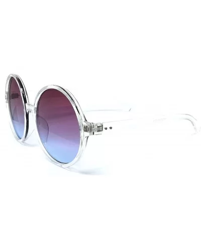 6802 Oversized Hippie Horn Rimmed Round Clear Frame UV400 Sunglasses - Clear - CB183GWMW20 $11.08 Oversized