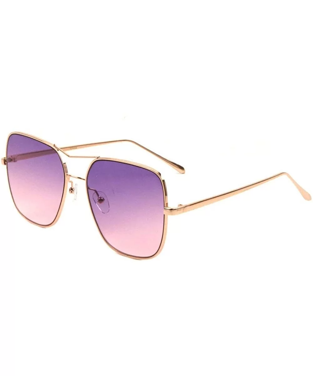 Square Metal Wire Frame Oversized Brow Bar Retro Aviator Sunglasses - Gold Metallic Frame - CU18WE0MNR9 $8.42 Aviator