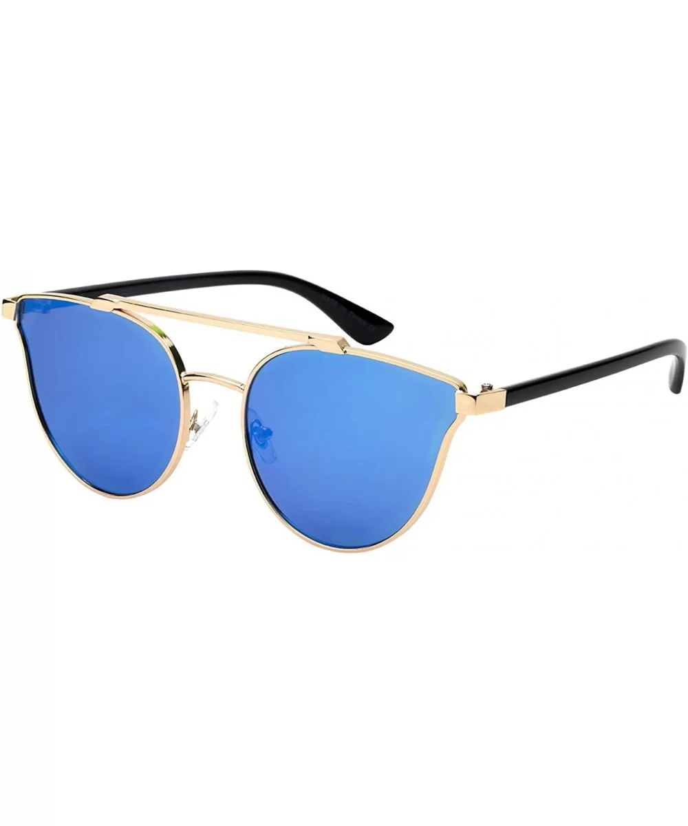 Double Bridge Fashion Sunnies w/Flat Lens 23064-FLREV - Gold - CP12LNKU5KR $7.37 Aviator