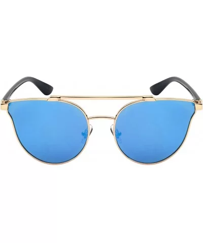 Double Bridge Fashion Sunnies w/Flat Lens 23064-FLREV - Gold - CP12LNKU5KR $7.37 Aviator