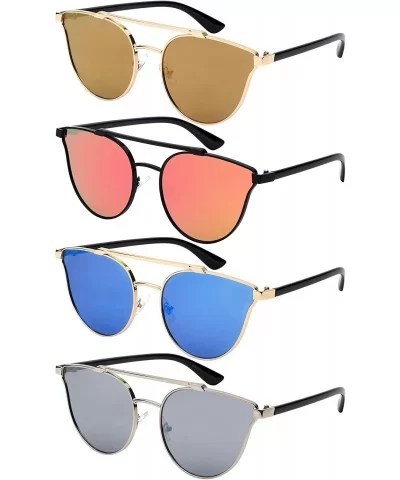 Double Bridge Fashion Sunnies w/Flat Lens 23064-FLREV - Gold - CP12LNKU5KR $7.37 Aviator