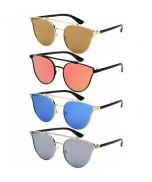 Double Bridge Fashion Sunnies w/Flat Lens 23064-FLREV - Gold - CP12LNKU5KR $7.37 Aviator