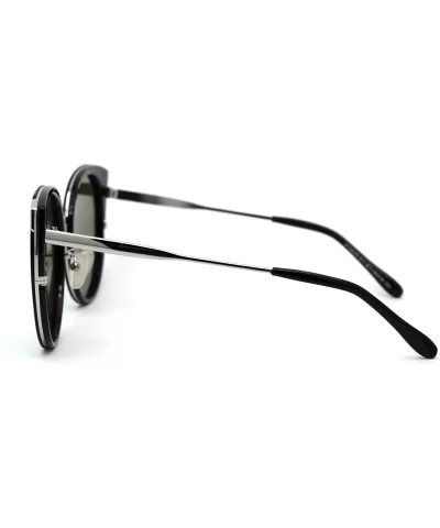 Womens Round Polarized Lens Cat Eye Horn Tip Sunglasses - Silver Black Blue Mirror - CA192RWLKEZ $10.18 Cat Eye