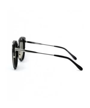 Womens Round Polarized Lens Cat Eye Horn Tip Sunglasses - Silver Black Blue Mirror - CA192RWLKEZ $10.18 Cat Eye