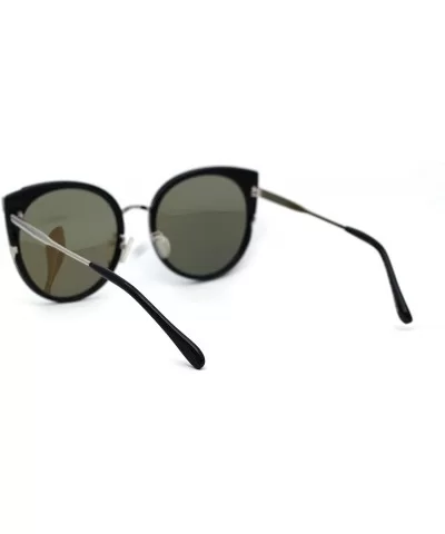 Womens Round Polarized Lens Cat Eye Horn Tip Sunglasses - Silver Black Blue Mirror - CA192RWLKEZ $10.18 Cat Eye