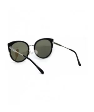 Womens Round Polarized Lens Cat Eye Horn Tip Sunglasses - Silver Black Blue Mirror - CA192RWLKEZ $10.18 Cat Eye