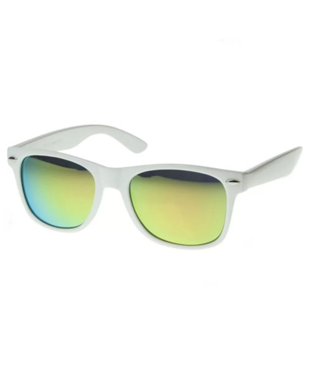 White Retro Horn Rimmed Sunglasses Yellow Mirrored Lens Vintage Fashion - CN119M56G45 $7.32 Wayfarer