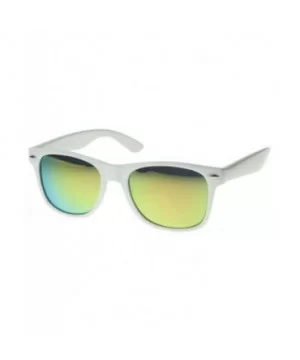 White Retro Horn Rimmed Sunglasses Yellow Mirrored Lens Vintage Fashion - CN119M56G45 $7.32 Wayfarer