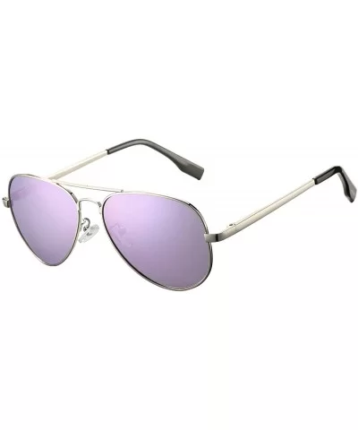 Classic Aviator Sunglasses for Men Women Polarized Lens - UV400 - 58mm - Silver Frame/Purple Mirrored Lens - CC18O3LM379 $9.0...